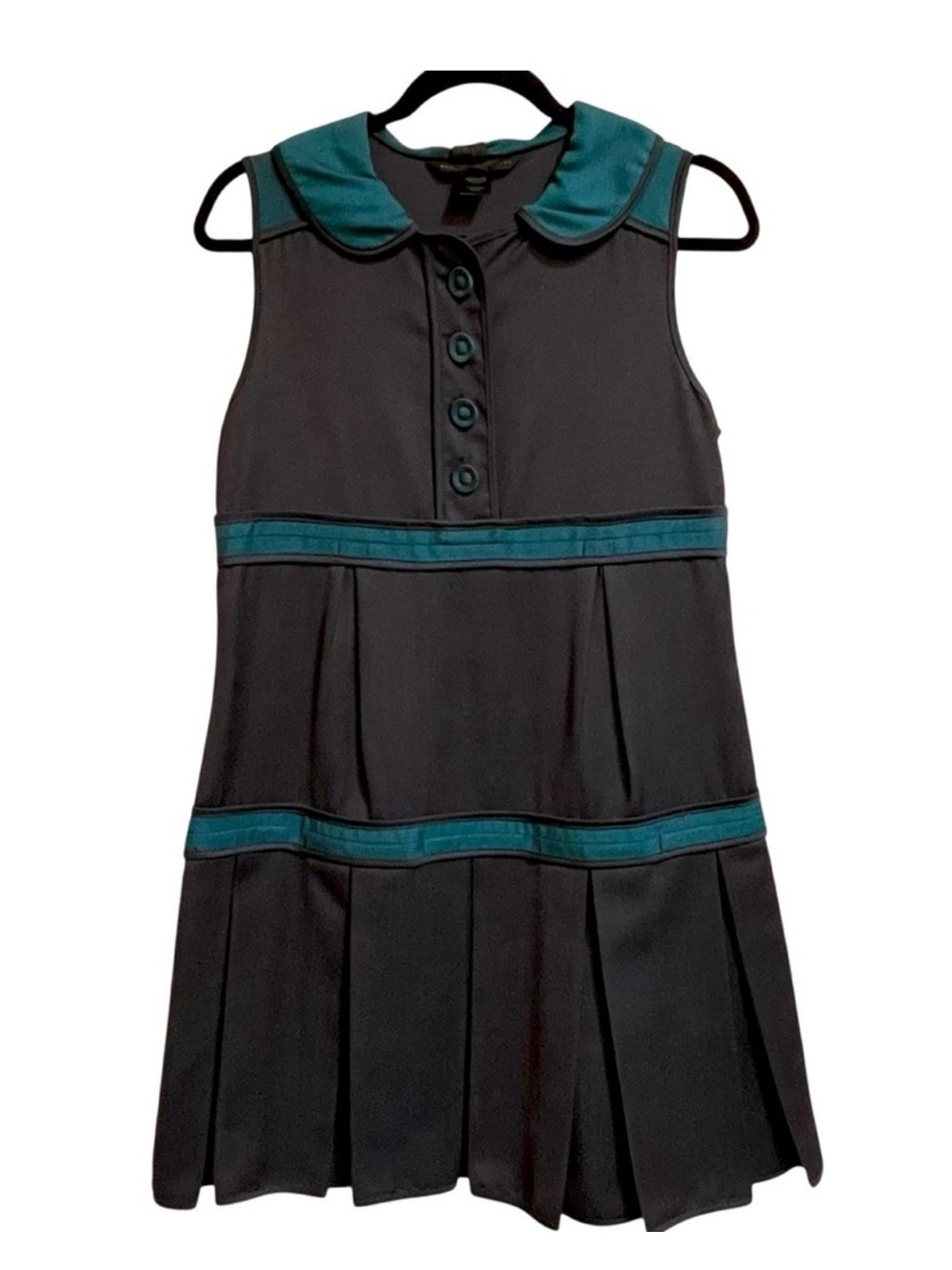 Marc by Marc Jacobs Wool Sleeveless Peter Pan Collar Tiered Dress Gray Teal Sz 6